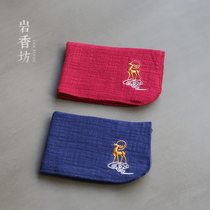Rock Shangfang Tea towels Absorbent Thickened Tea Cloth Deer Cotton Linen Embroidered Tea Mat Tea House Tea House Accessories Vegetarian