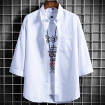 Spring and summer new seven-point sleeve shirt mens daily fashion brand leisure mid-sleeve shirt mens wild half-sleeve shirt tide