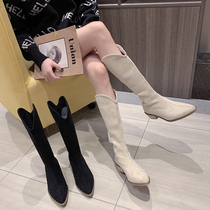 European Station Long Boots Woman 2020 Autumn Winter New Ins Tide Fashion 100 Hitch Retro Sleeve Pointed Thin Skinny Boots
