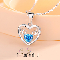 999 pure silver necklace female summer One deer with your collarbone pendant light extravagant and small crowddesign feel sends girlfriend birthday present