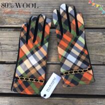 Original single foreign trade 80% wool gloves plaid plus velvet double layer thick female cycling electric car touch screen gloves