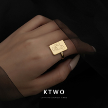 European and American fan fashion temperament small fragrant wind new bag kgold square ring female smile face personality niche ring