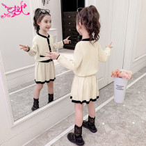 Little girl Virgin birth princess college wind knitted sweater cardigan short skirt two-piece set autumn tide clothing womens tide