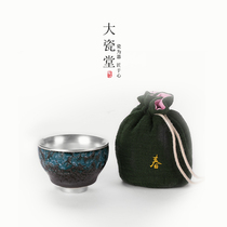 Big porcelain hall spring summer autumn and winter Four Seasons gilt silver cup handmade 999 silver warm hand Cup ceramic master tea single Cup