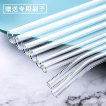 Glass straw pearl milk tea heat-resistant lipstick transparent non-disposable elbow adult pregnant women environmental drinking tube