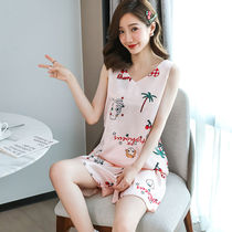 Sleepwear female summer ice silk harness vest shorts Korean version fresher students home Teenage Girl two suits can be worn outside