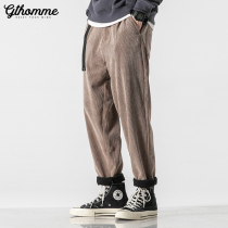 Autumn new casual pants mens loose straight tube hanging feeling Tide brand Joker thick trend corduroy tooling pants plus Velvet