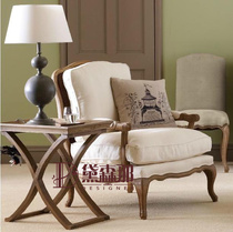 Foreign trade American French country single sofa chair solid wood oak antique vintage rattan back linen soft bag spot