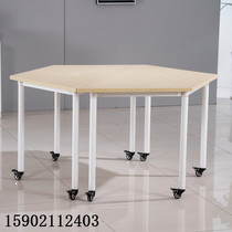 Trapezoidal conference table training institution combination hexagonal triangle table movable splicing table activity classroom table and chair