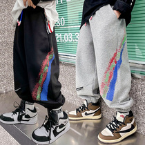 2022 Spring and Autumn New Boys Sports Pants Childrens Knitted Casual Trousers Boys Sweatpants Medium and Big Childrens Pants with Legs