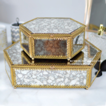 High-grade copper six-sided antique mirror lace glass jewelry box forever flower storage box jewelry display box