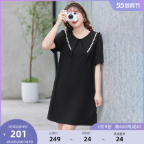 MSShe Big Code Womens Dress 2022 New Summer Dress Fat Mm Heavy Engineering Fancy Nail Pearl Doll Collar Snowspun Sleeves Dress