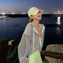 Lagirl Korea 21 summer new fashion loose striped hooded zipper jacket coat