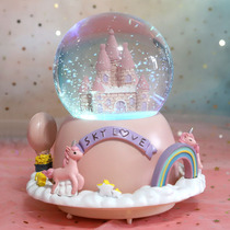 Unicorn Castle Water crystal Ball External Rotation Music Box Eight soundboxes floating snow to send girlfriends Gift Girl Hearts