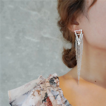 S925 silver needle South Korea Dongdaemun real gold micro-inlaid multi-layer three-dimensional inverted triangle geometric long tassel earrings earrings