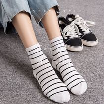 Socks Women in stock Sox Korean version ins Chains Chaonets Red lovely day series ladies pure cotton striped thin and breathable pile socks socks