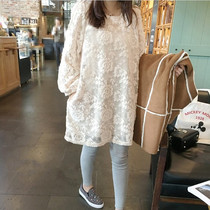 Large size womens clothing fat mm spring long-sleeved shirt long-sleeved top loose lace dress womens autumn 200 pounds