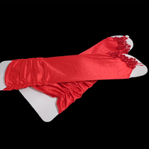 (Sale) long red satin satin female gloves Bride wedding wedding dress forest accessories 132
