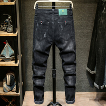 Tide brand 2021 spring new black casual jeans men Korean version of the trend Joker slim slim feet long pants