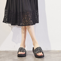 Tide brand 2021 new slippers Women summer fashion wear Korean thick bottom one word drag Joker rhinestone cool sandals