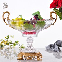 Eurostyle crystal glass inlaid copper fruit bucket luxury high foot fruit tray bowl creative home Ornament Swing room tea table