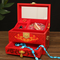 Ancient style dowry jewelry box wedding dowry handmade red solid wood Princess dressing box drawer type with lock