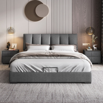 Nordic solid wood bed Italian fabric bed master bedroom disposable technology cloth bed modern simple high Box storage soft bed