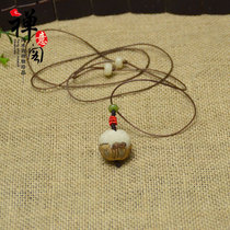 Handmade Bodhi carving Lotus literary fan necklace retro sweater hanging chain Handmade jewelry