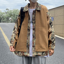 Bear coat mens Spring and Autumn Tide brand ins stitching casual jacket Hong Kong style retro hip hop loose fried street top