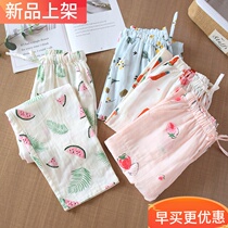 2022 new mens and womens couple pajama pants one-piece trousers pure cotton linen gauze home pants autumn thin section large size casual