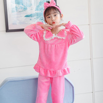  Girls  pajamas Spring and Autumn childrens coral velvet Flannel princess style childrens baby cute super cute winter suit