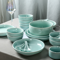 Celadon tableware Chinese combination set dish set Japanese household ceramic rice bowl dish vinegar plate