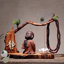 Little monk classical antique rack home decoration ornaments Chinese crafts housewarming bookshelf desktop tea cabinet decoration cabinet