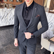 Fugui Bird Suit Men Suit Vertical Stripe Business Positive Dress Mens Han Version Sashimi Spirit Little Guys Casual West Suit Tide