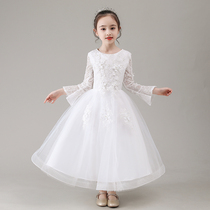 Little Girl Foreign Air Princess Dresses Dresses Flowers Children Wedding Dress Children Walking Show Fluffy Yarn Host Piano Show