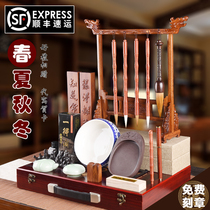 Culvert Hall Arts Room 4 Treasure Suits High-end Pen Ink Paper Ink Stone Ink Stone ink Brush Calligraphy Brush Calligraphy Gift Box Suit Beginscholar Wenfang Gift Calligraphy Supplies Bouquets Red Wood Town Ruler Brush Holder