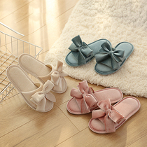 FaSoLa velvet rubber bottom bow slippers early autumn indoor home casual slippers sub-floor non-slip slippers