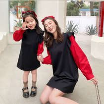 Fried Street Kiss with small fragrant wind in dress style 2021 Early spring New collision Colored Lotus Leaf edge splicing Long sleeves Skirt Tide