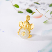 A stone natural Hetian Jade cute mouse pendant necklace pendant pendant creative personality jewelry small gift Joker couple