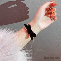 Velvet bow flash diamond double chain Korean simple design sense girlfriends temperament Net Red personality tide couple bracelet