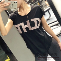 Sports top female loose Korean letter print summer thin gym running yoga training slim T-shirt