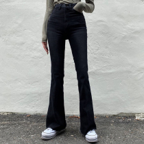 H home European and American style small sexy hip hips micro Lang legs high waist jeans women Black thin Joker trousers