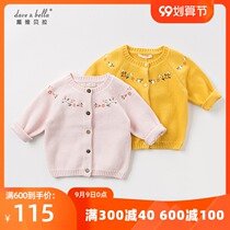 davebella David Bella Baby Childrens Wear Spring and Autumn Womens Wear Baby Embroidered Single Breasted Cotton Knitted Sweater