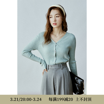 Deer and flying bird law style V collar body elastic pit strip knit cardiolor (sky color) 4196