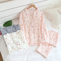 Day Series Fresh Pure Cotton Cotton Cloth Pajamas women Summer No collar cardiovert sweatshirt Home Sweetness Spring Autumn Thin style Long sleeve suit