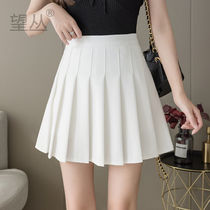 Pleated skirt high waist thin spring summer new solid color A- line dress elastic waist skirt