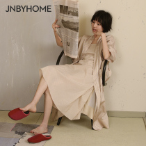 JNBYHOME Jiangnan commoner nightgown mid-sleeve spring and summer cotton bathrobe Womens pajama jacket contrast color with belt