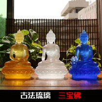 Zen Yue Tibetan Buddhism Tantric Buddha Statue Ancient Dharma Glass Three Treasures Buddha Amitabha Buddha Shakyamuni Buddha Medicine Buddha
