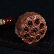 Indian red meat old material Laoshan sandalwood showerhead hand carved inlaid leaflet rosewood lotus seed hand handle pendant