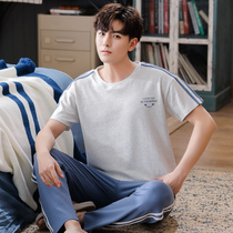 Mens pajamas summer cotton short sleeve trousers home wear thin mens mens summer casual home suit